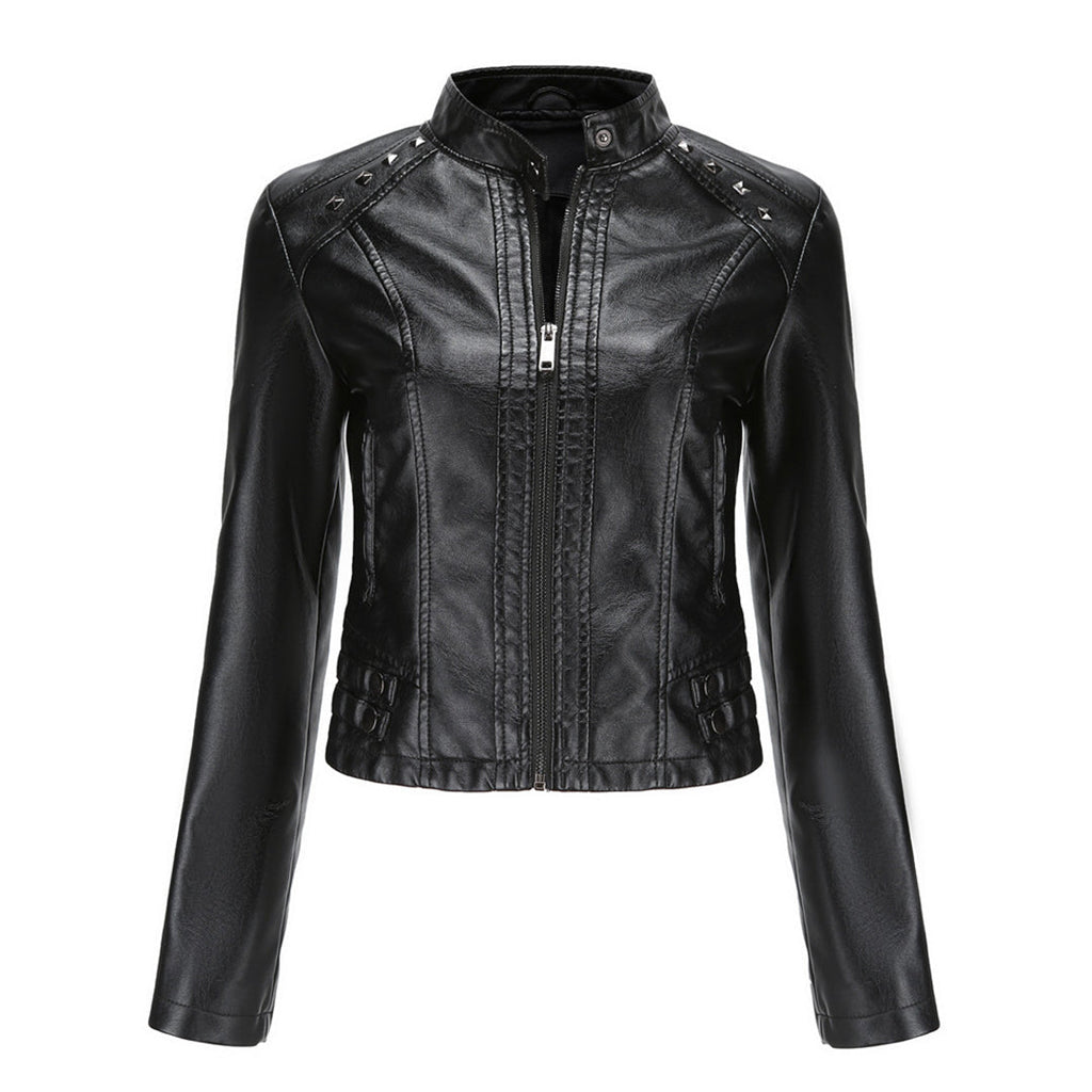 Valenzora | Elegant leather jacket with unique details for women