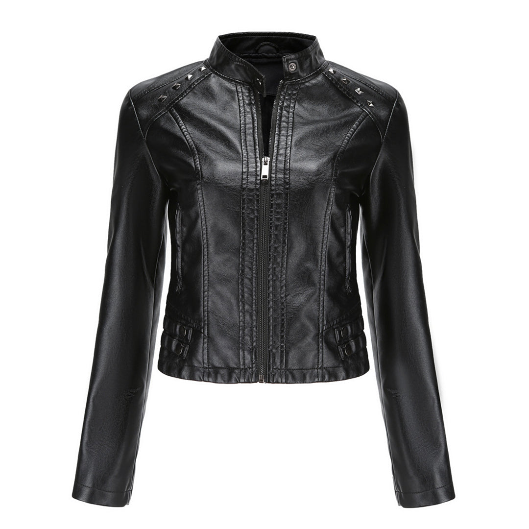 Valenzora | Elegant leather jacket with unique details for women