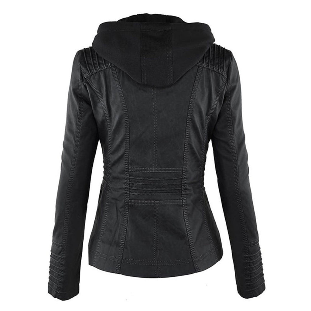 Valenzora | Wetterfeste Damen Lederjacke mit Kapuze