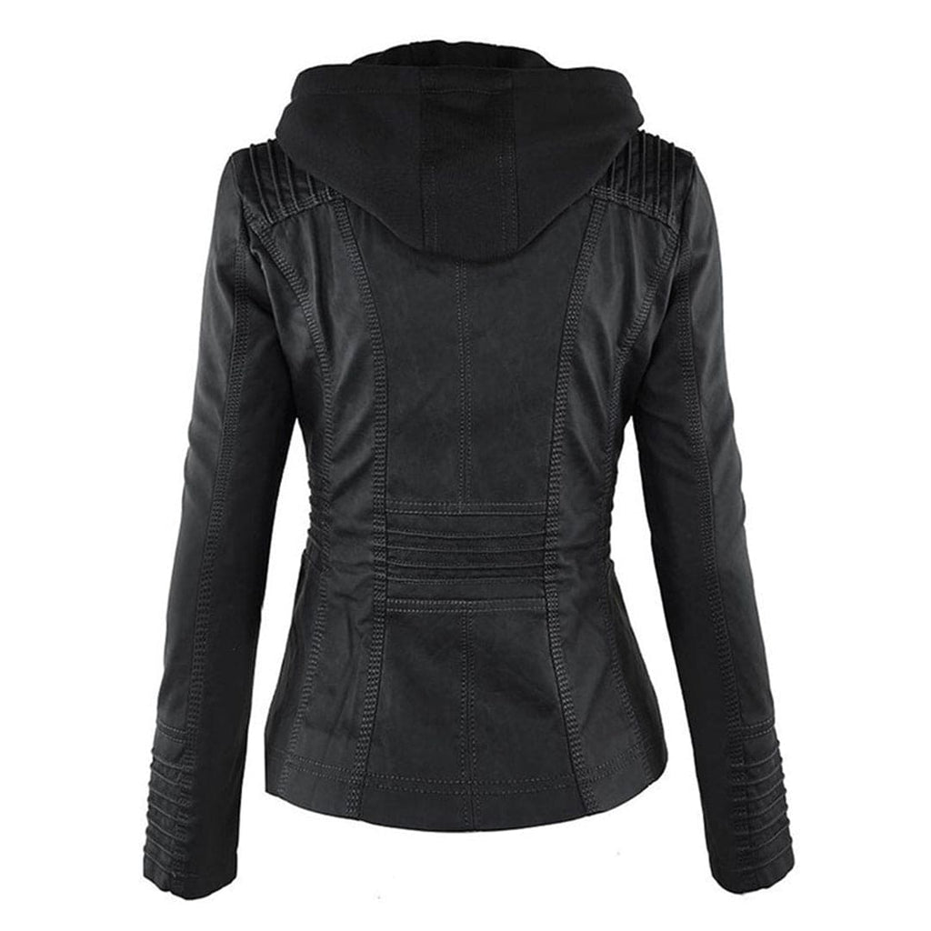 Valenzora - Women's casual leather jacket with hood