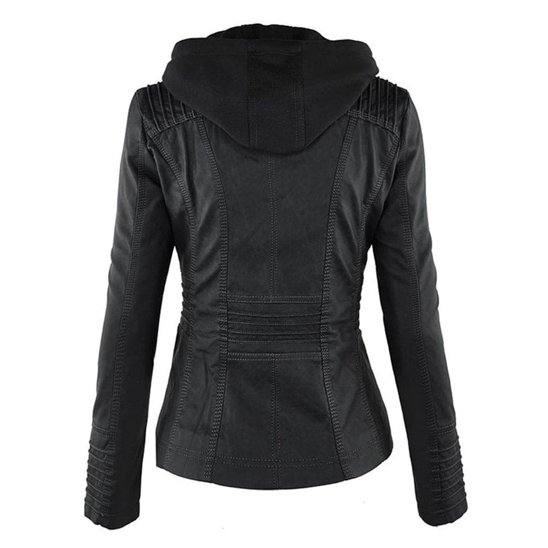 Valenzora - Women's casual leather jacket with hood