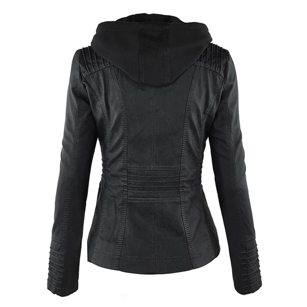 Valenzora | Elegant hooded motorcycle jacket made of high-quality leather