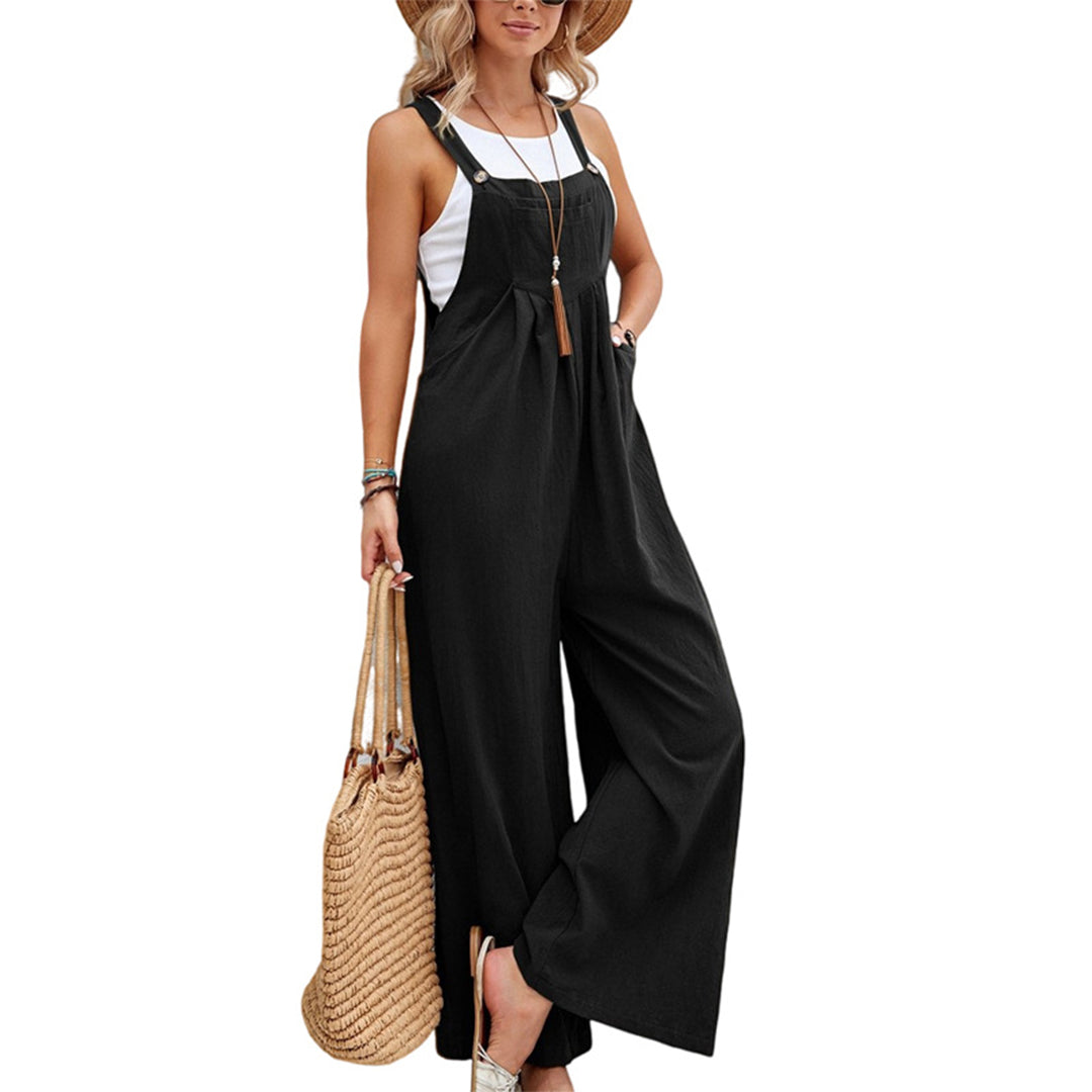 Valenzora | Lightweight Linen Cotton Jumpsuit, Sleeveless, Wide Leg, Adjustable Straps