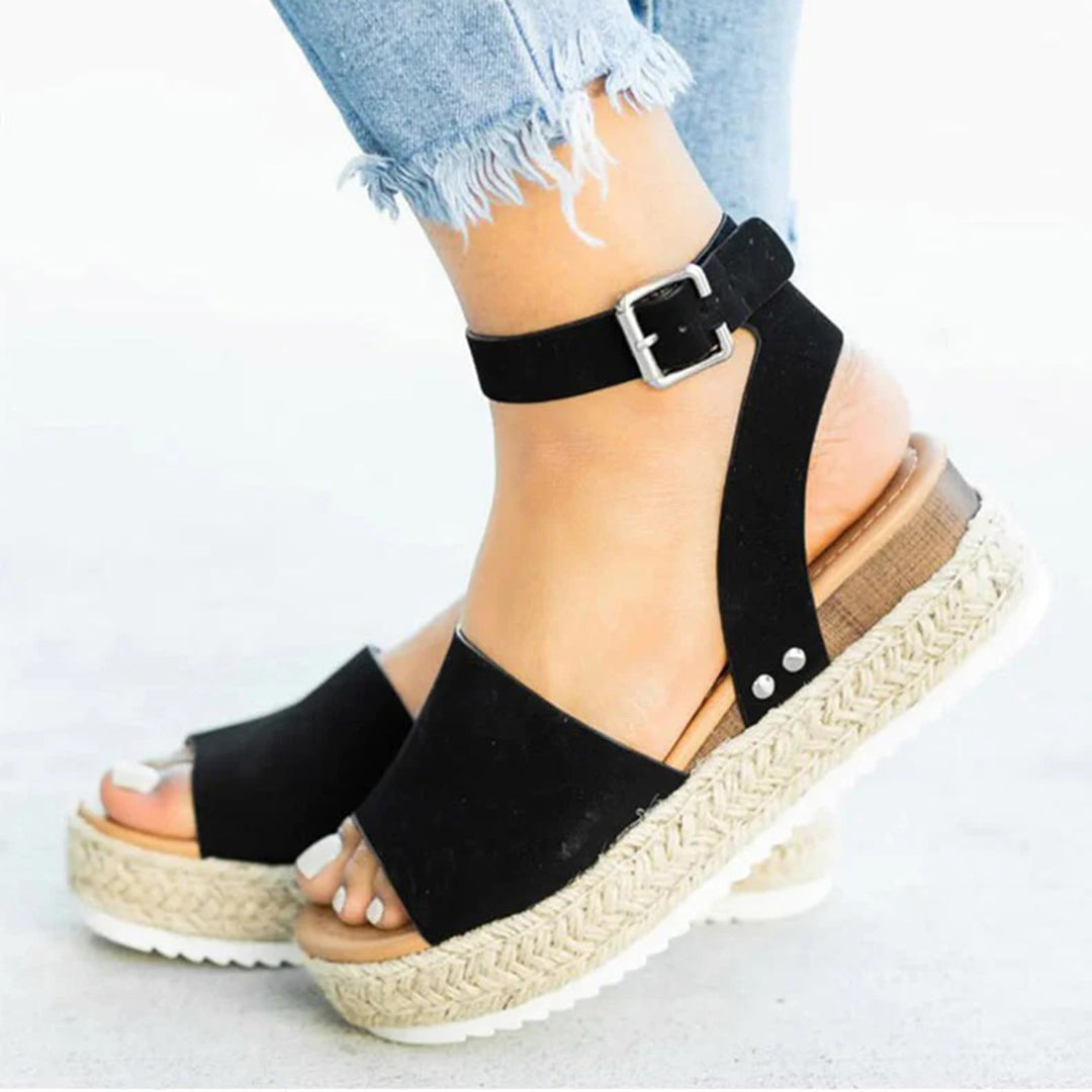 Valenzora | Plateau-Sandalen Espadrille-Sohle Verstellbarer Knöchelriemen Zehenriemen