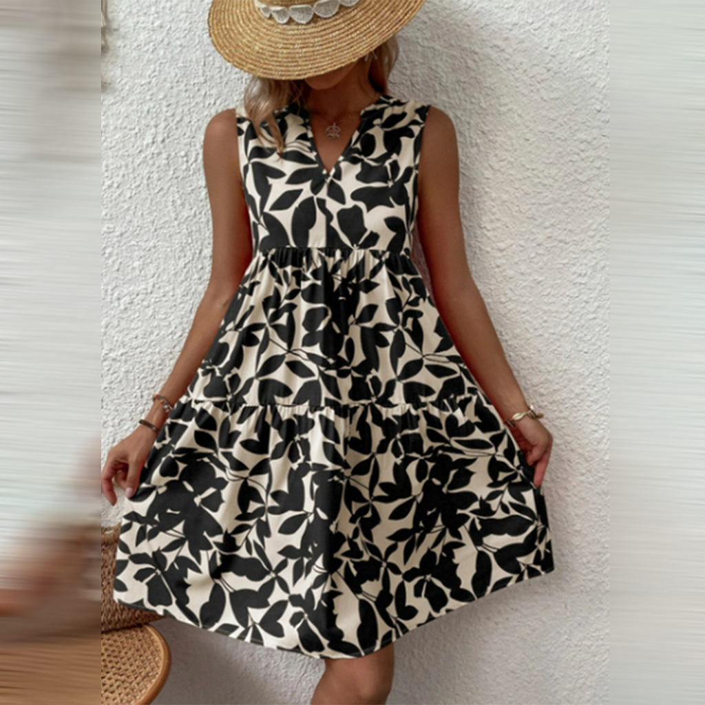 Valenzora | Ärmelloses Kleid im Boho-Stil, V-Ausschnitt, lockere Passform, leicht und atmungsaktiv