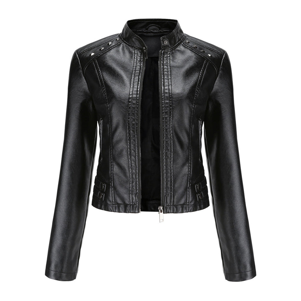 Valenzora | Elegant leather jacket with unique details for women
