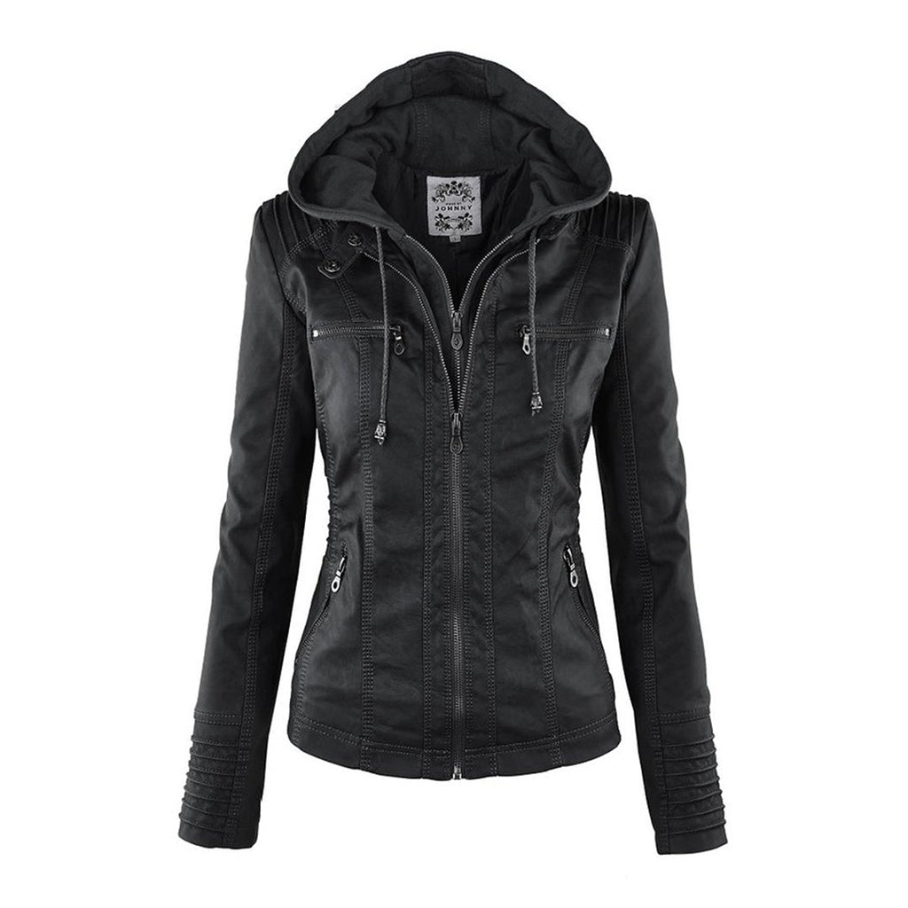 Valenzora | Wetterfeste Damen Lederjacke mit Kapuze