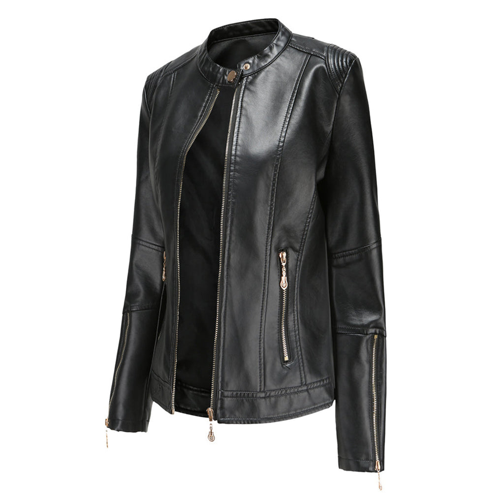 Valenzora | Elegante Lederjacke mit Rundhals und Knopfverschluss für Damen