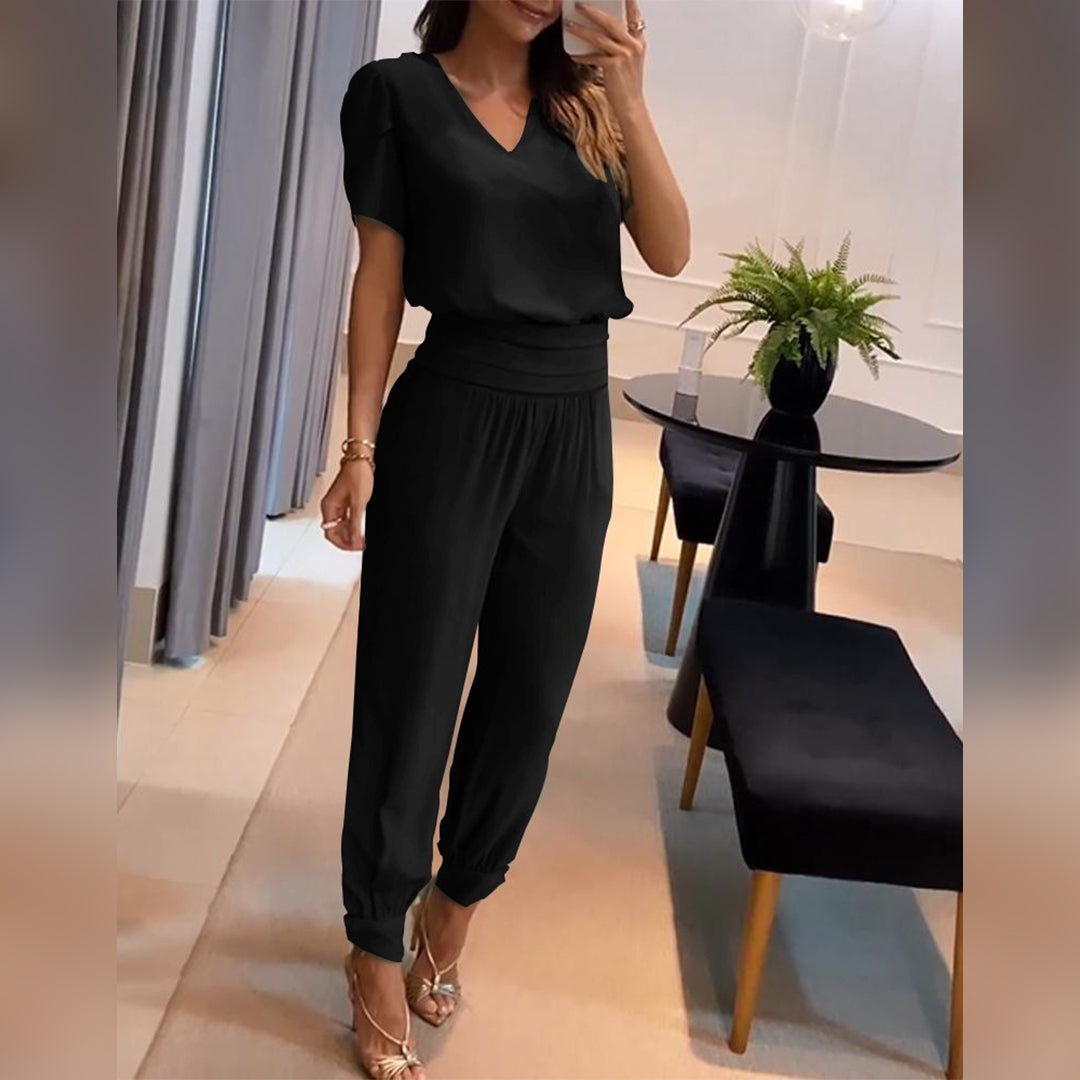 Valenzora | Stylischer bedruckter Jumpsuit mit V-Ausschnitt für Damen