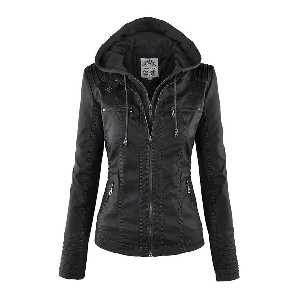 Valenzora | Elegant hooded motorcycle jacket made of high-quality leather