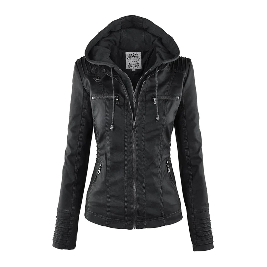 Valenzora | Elegant hooded motorcycle jacket made of high-quality leather