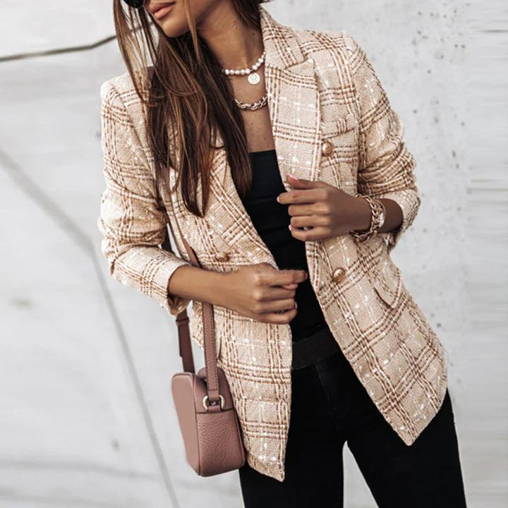 Valenzora | Karierte, taillierte Doppelreiher-Jacke für Damen