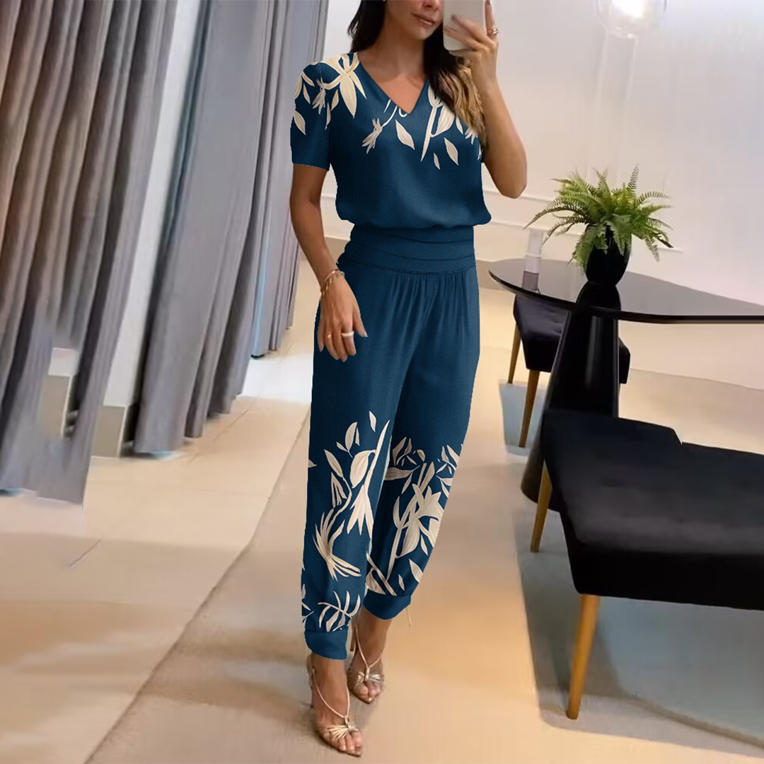 Valenzora | Stylischer bedruckter Jumpsuit mit V-Ausschnitt für Damen
