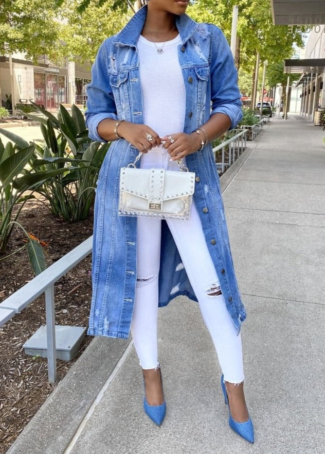 Valenzora - Lange Jeansjacke für Damen