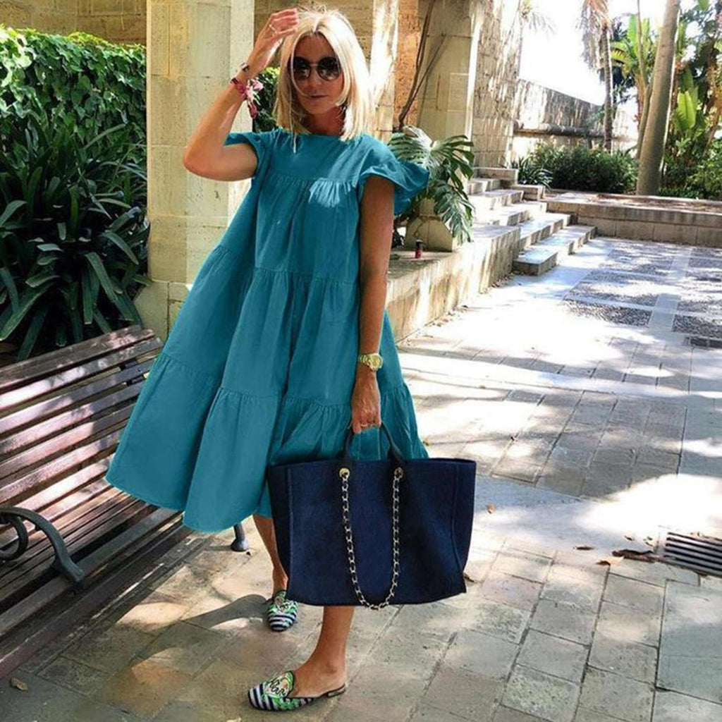 Valenzora | A-line dress, knee-length, short sleeves, floral appliqué, lightweight