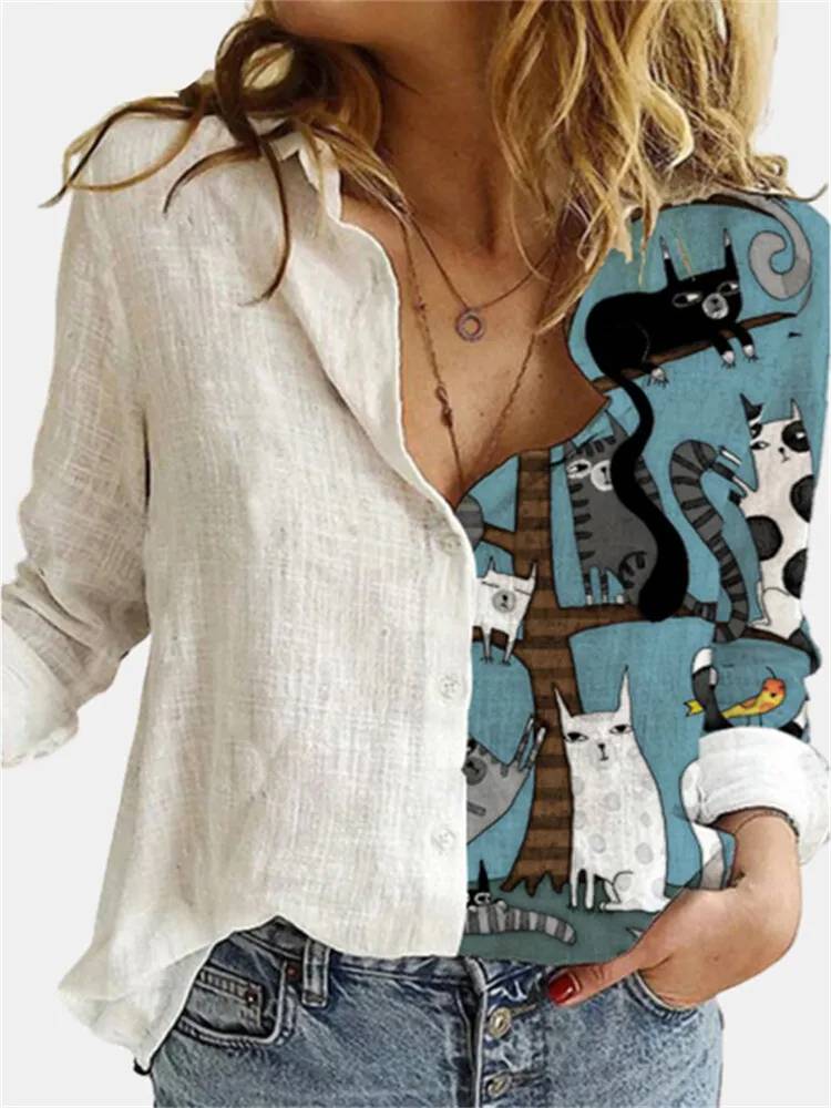 Valenzora | Button-front relaxed fit long-sleeved linen shirt women's clothing