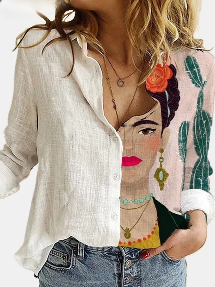 Valenzora | Button-front relaxed fit long-sleeved linen shirt women's clothing