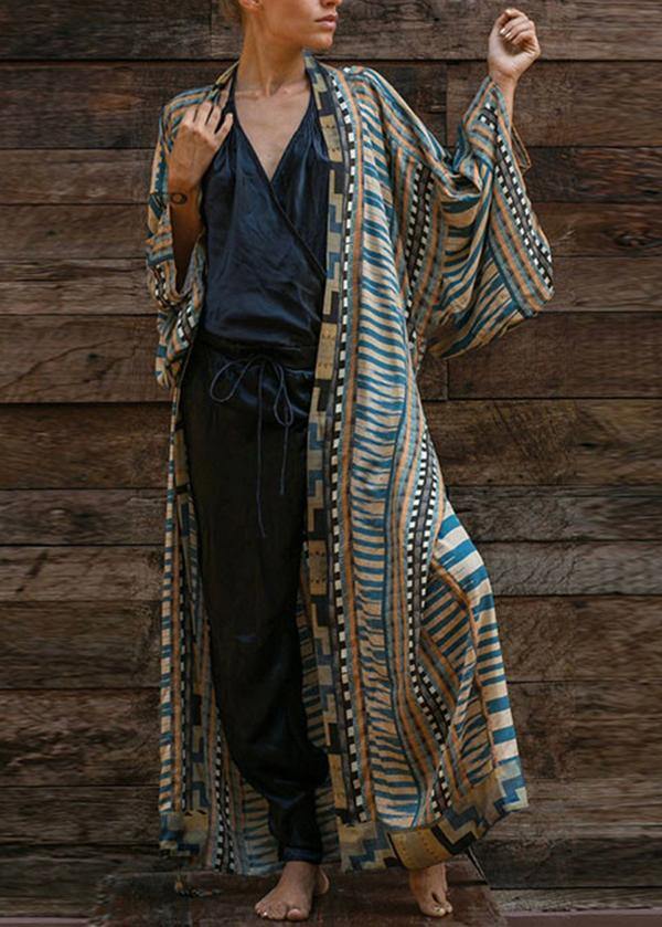 Valenzora | Kimono-Bademantel mit blauem geometrischem Muster