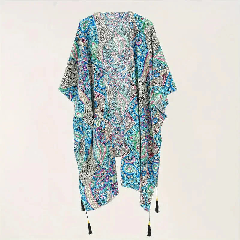 Valenzora | Kimono, Paisleymuster, offene Vorderseite, Bikini-Cover-Up, Strand-Kimono