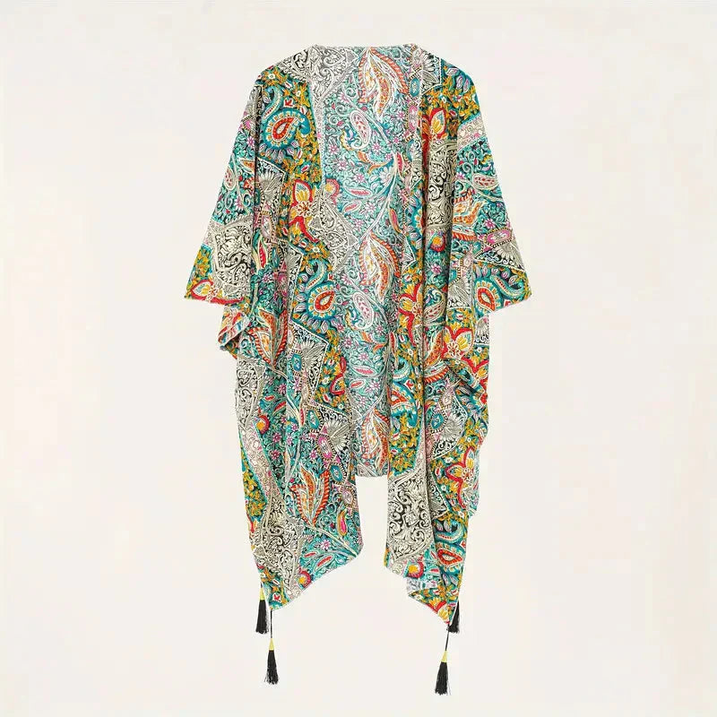 Valenzora | Kimono, Paisley Print, Open Front, Bikini Cover Up, Beach Kimono