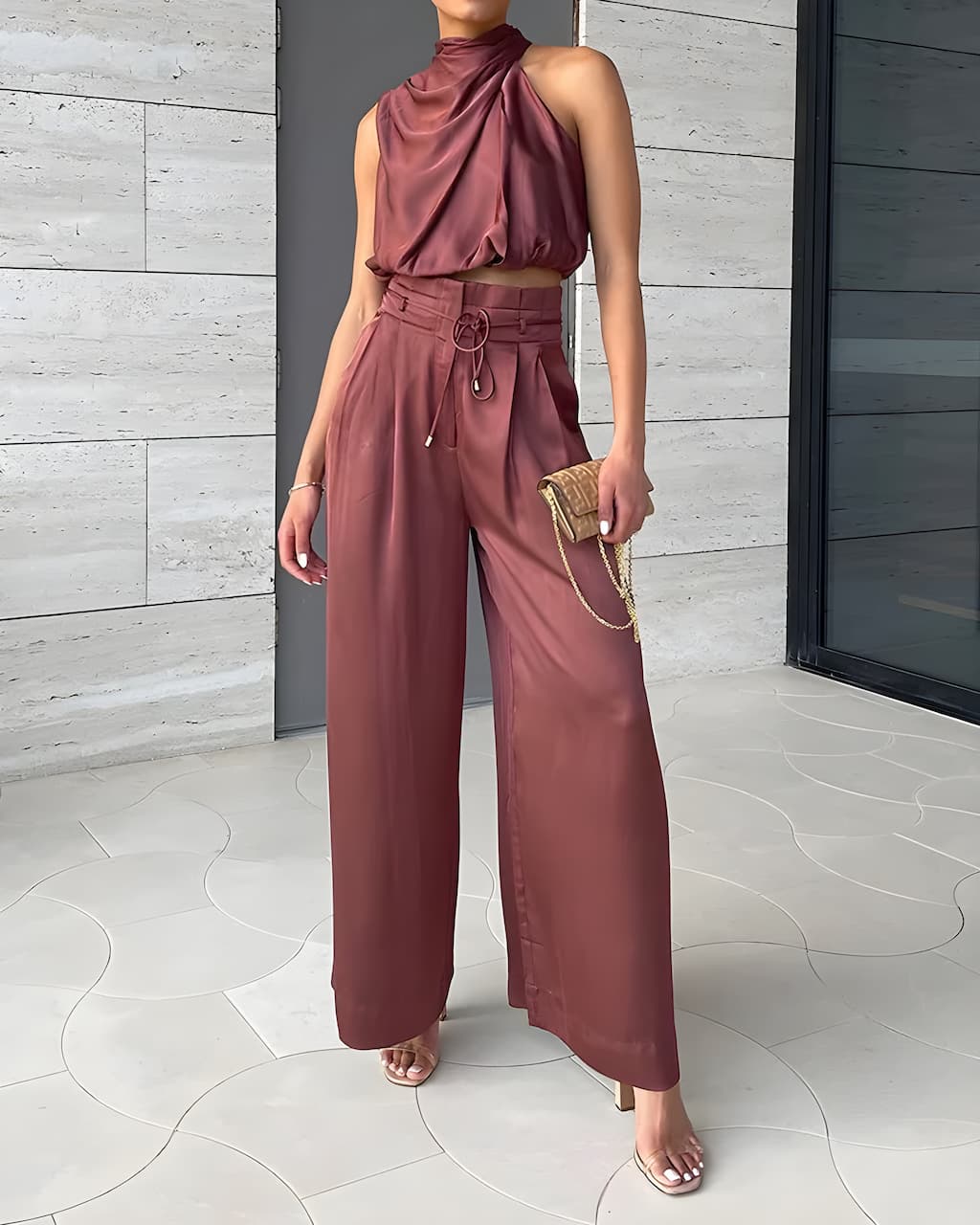 Amarique™ – Einfarbiges Top mit Neckholder und weite Hose