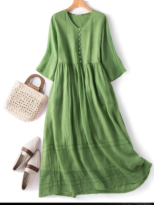 Valenzora | Women's dress with V-neck, solid color, 3/4 sleeves