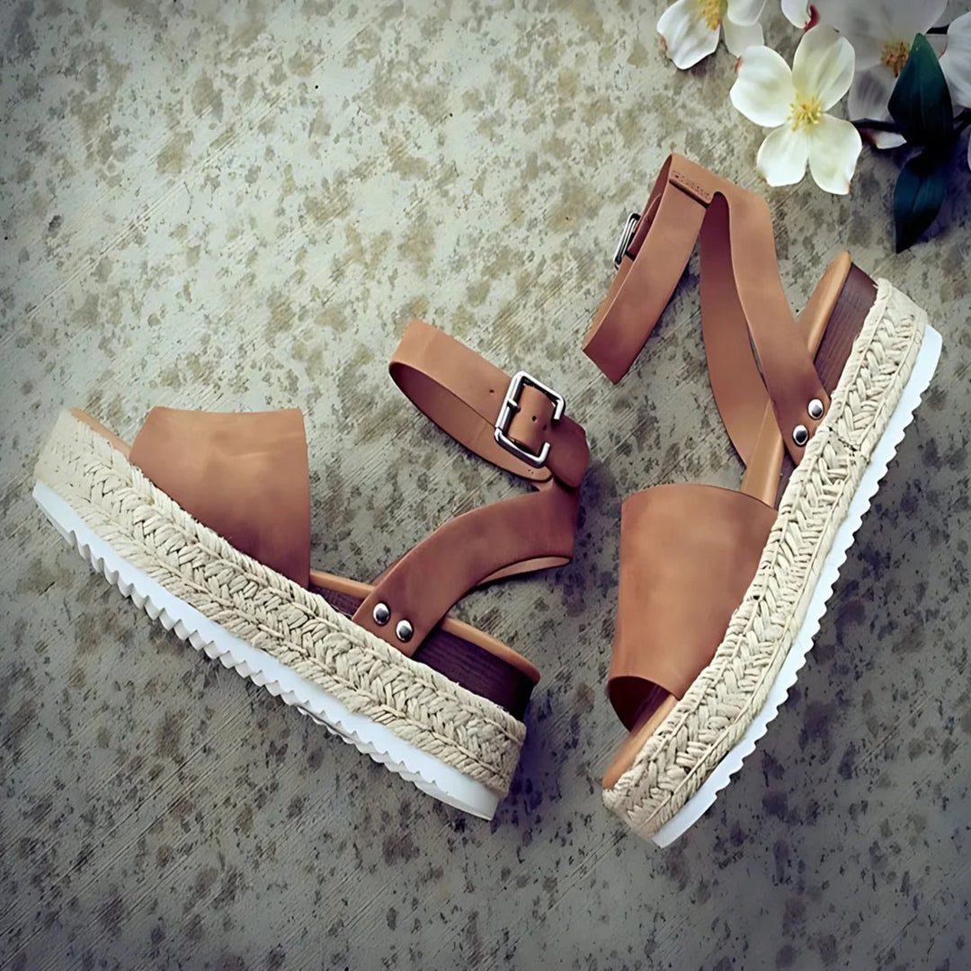 Valenzora | Plateau-Sandalen Espadrille-Sohle Verstellbarer Knöchelriemen Zehenriemen
