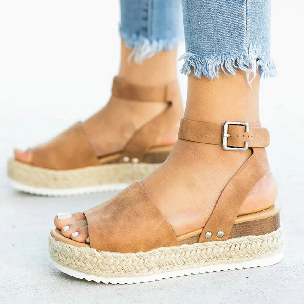 Valenzora | Plateau-Sandalen Espadrille-Sohle Verstellbarer Knöchelriemen Zehenriemen