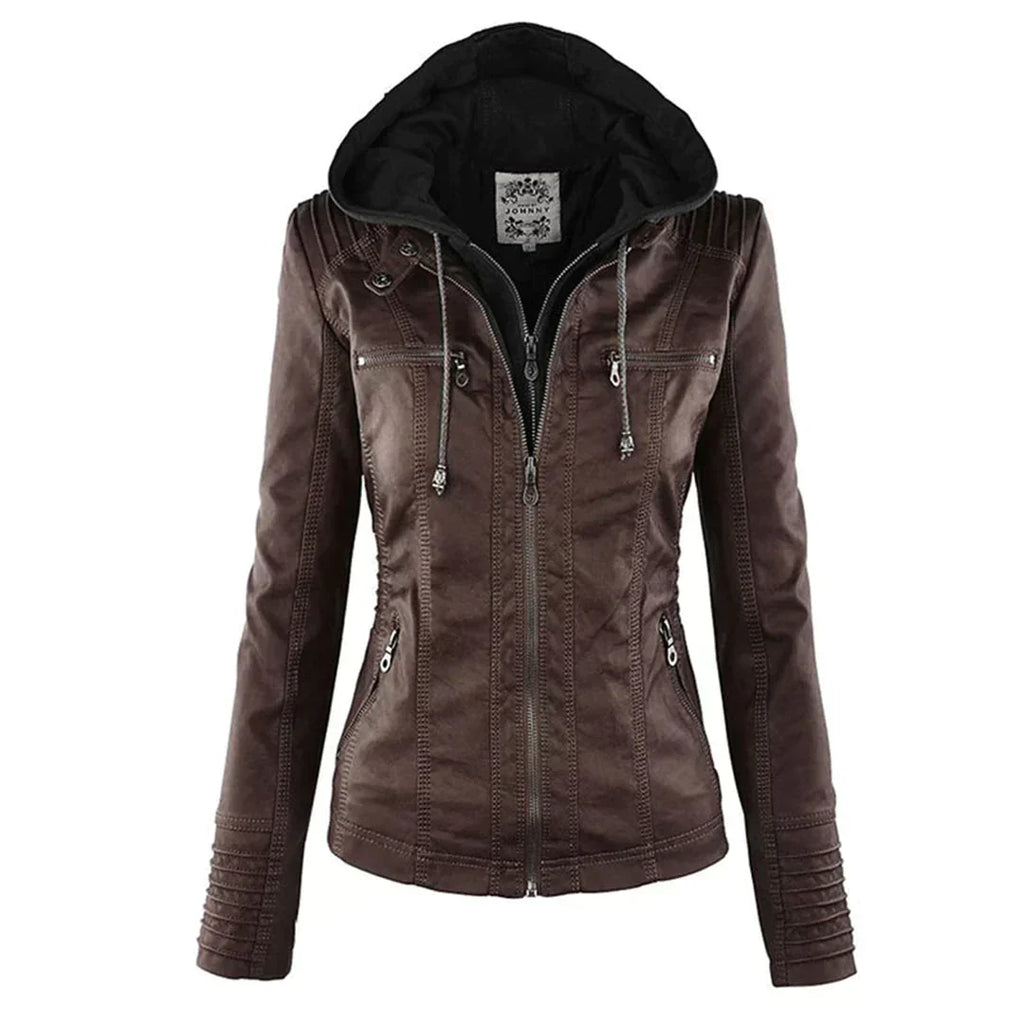 Valenzora | Elegant hooded motorcycle jacket made of high-quality leather