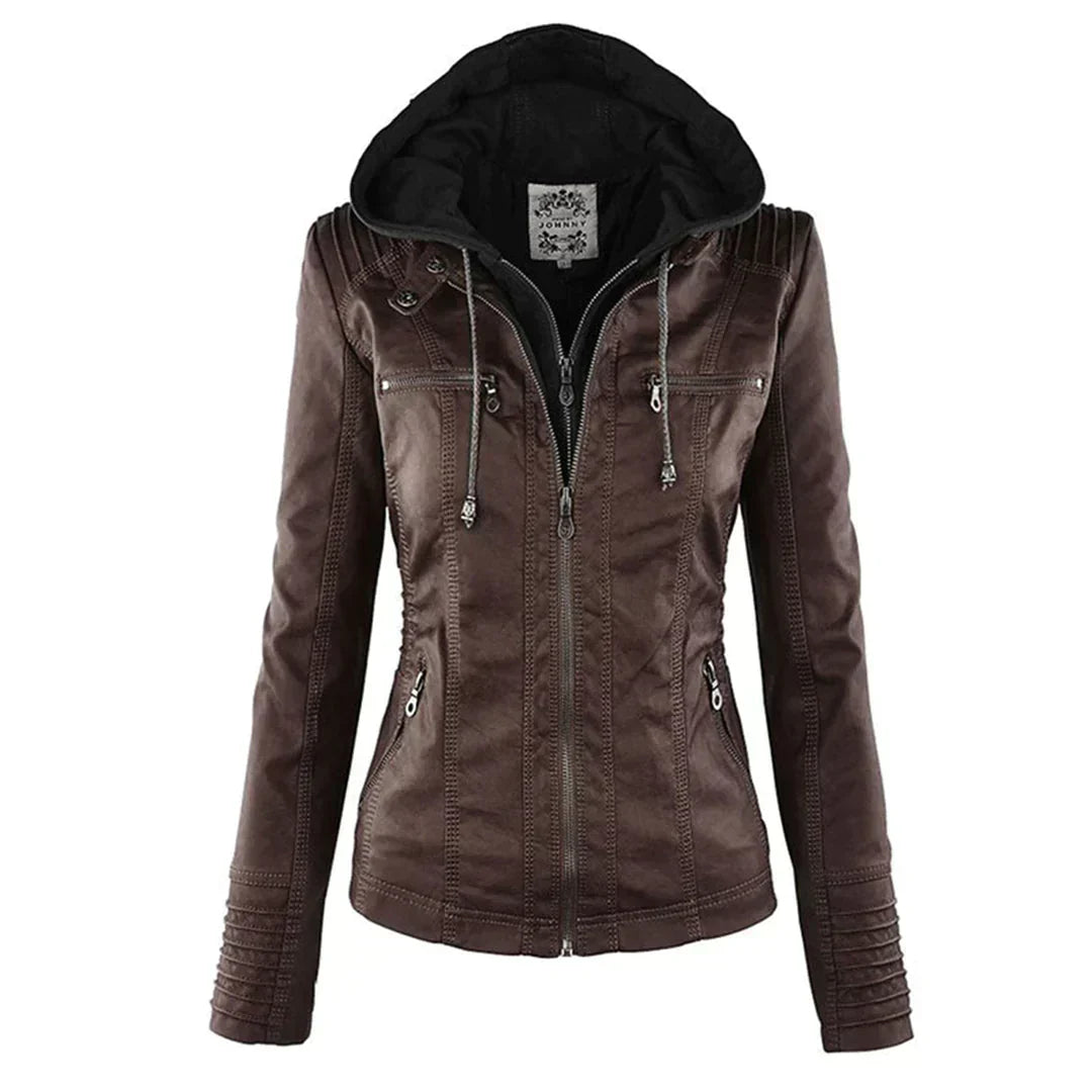 Valenzora | Elegant hooded motorcycle jacket made of high-quality leather