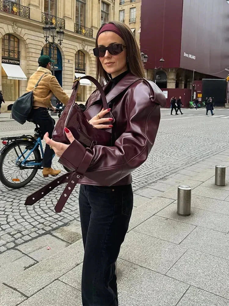 Valenzora | Women's Leather Jacket, Faux Leather Biker Jacket with Belt