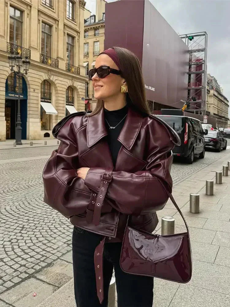 Valenzora | Women's Leather Jacket, Faux Leather Biker Jacket with Belt