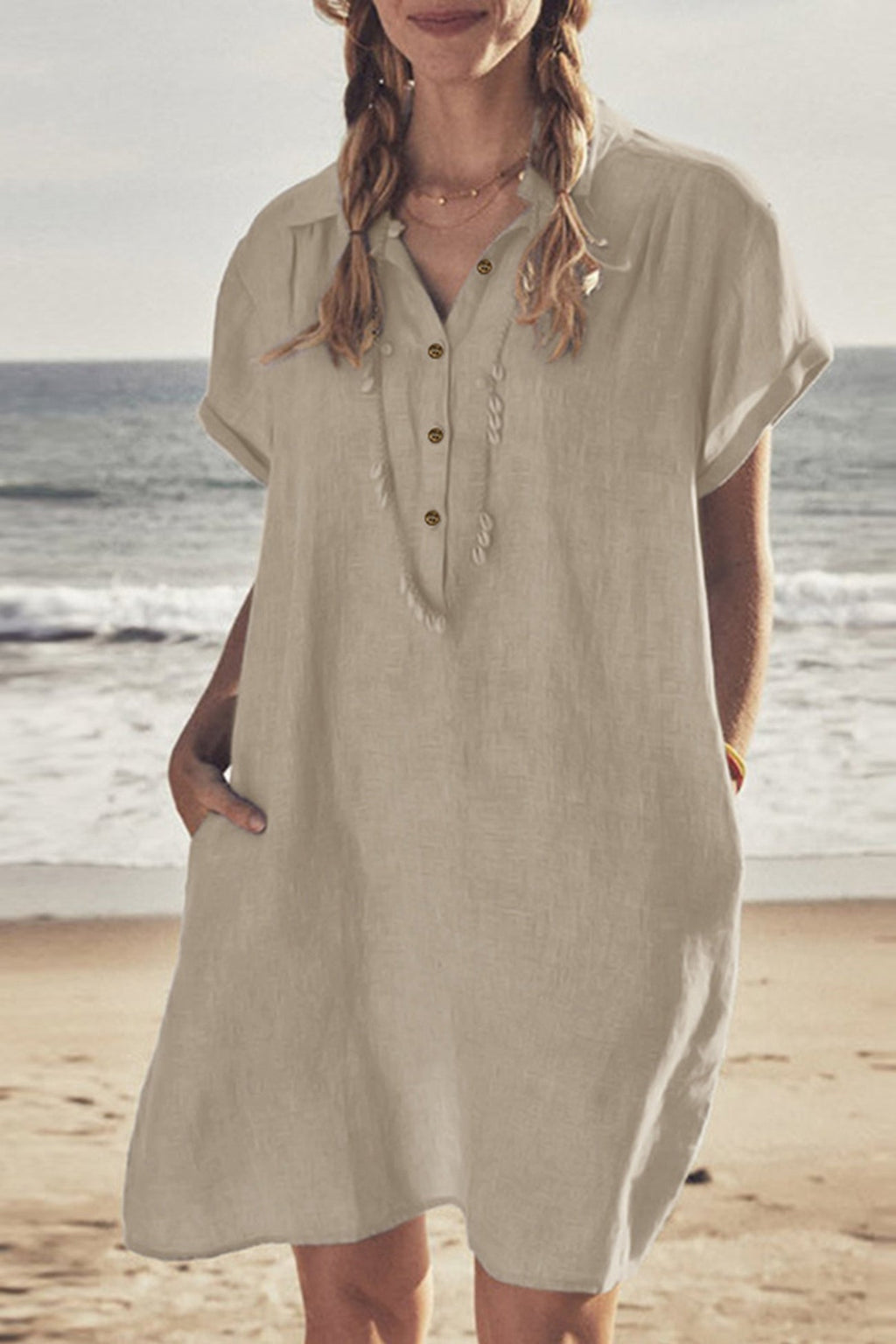 Valenzora | Strandkleid aus Baumwolle-Leinen mit Knopfverschluss
