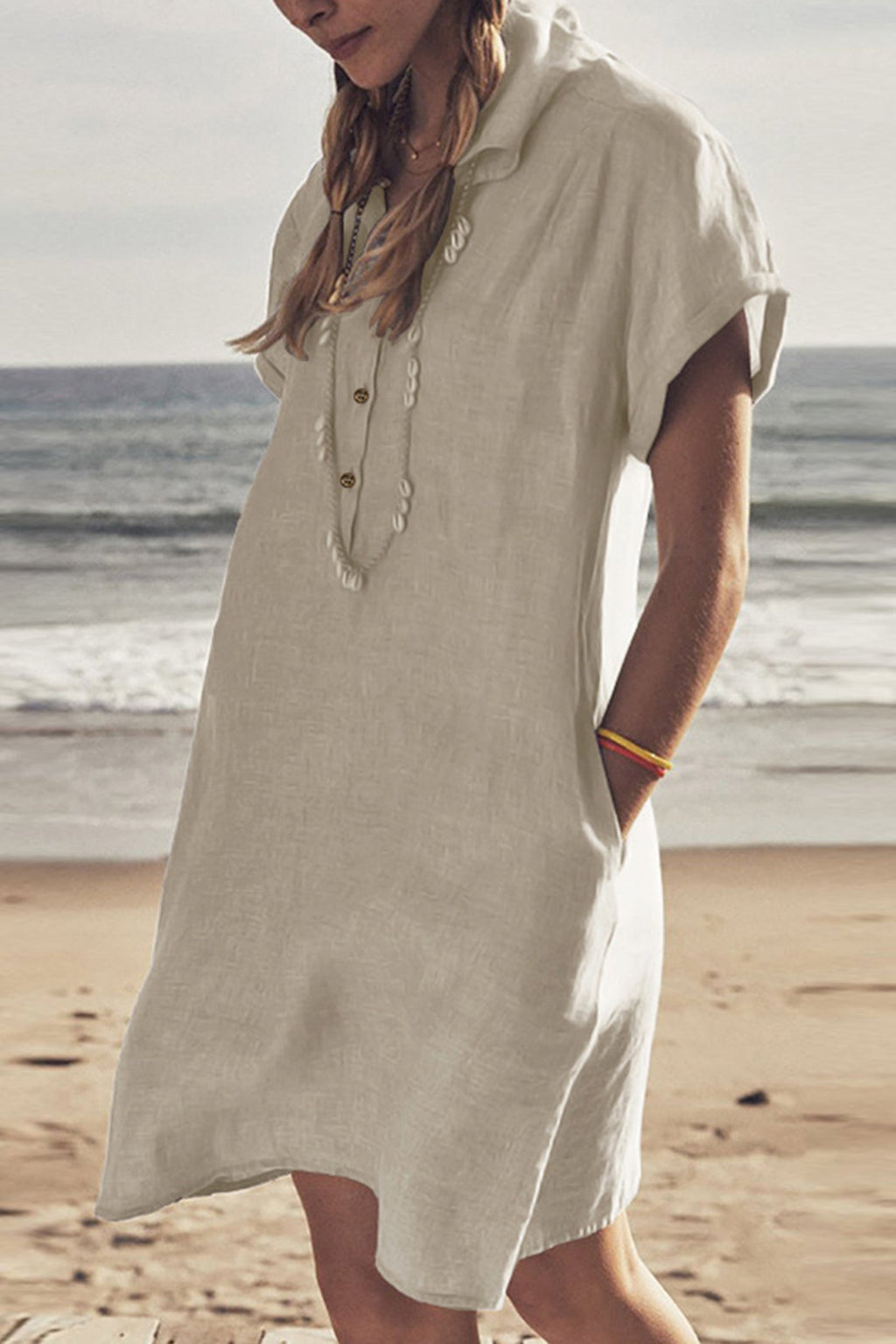 Valenzora | Strandkleid aus Baumwolle-Leinen mit Knopfverschluss