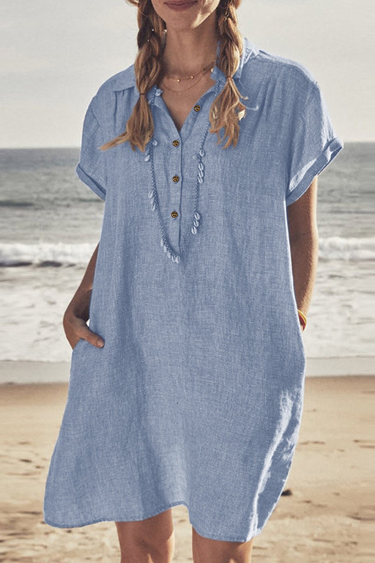 Valenzora | Strandkleid aus Baumwolle-Leinen mit Knopfverschluss