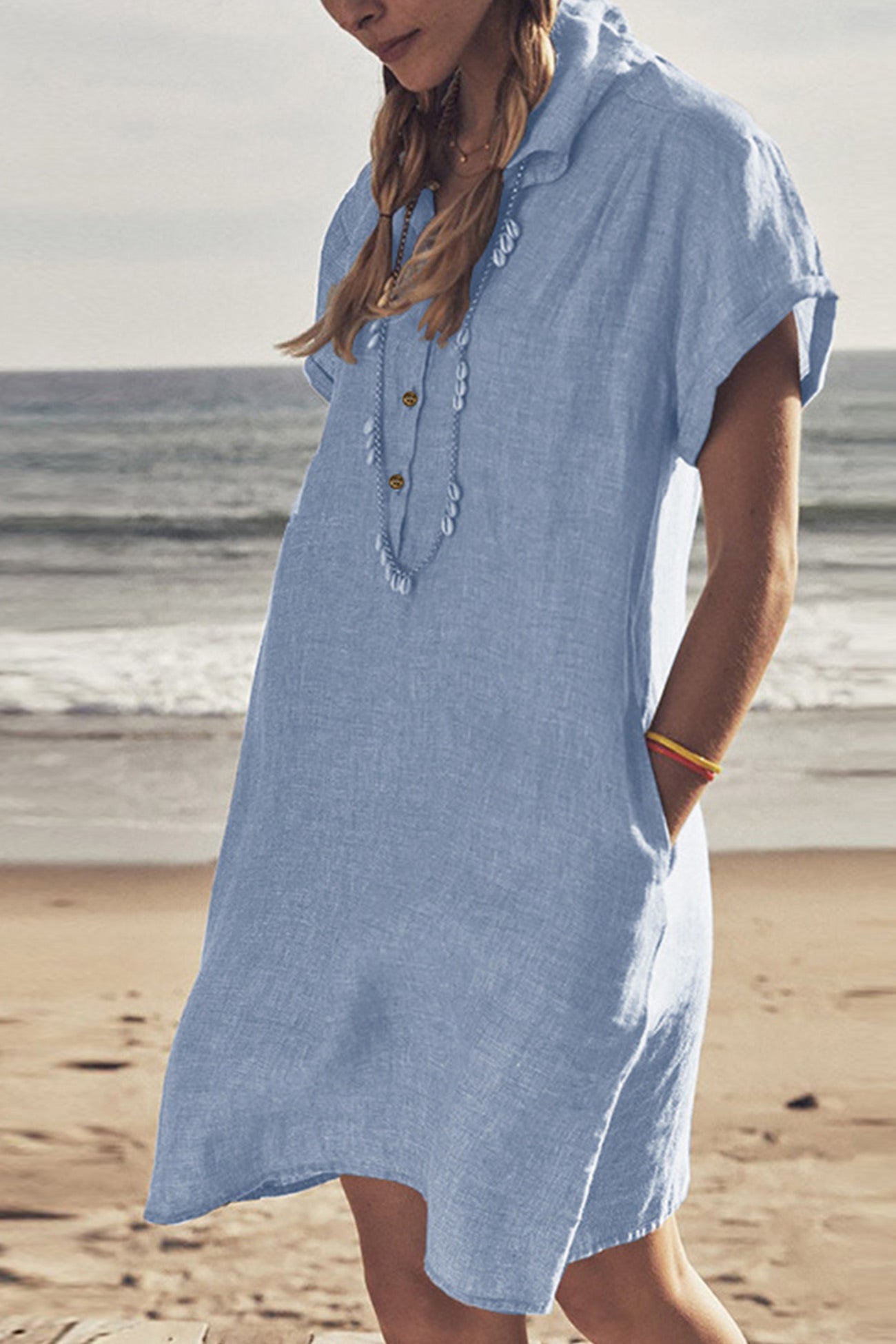 Valenzora | Strandkleid aus Baumwolle-Leinen mit Knopfverschluss