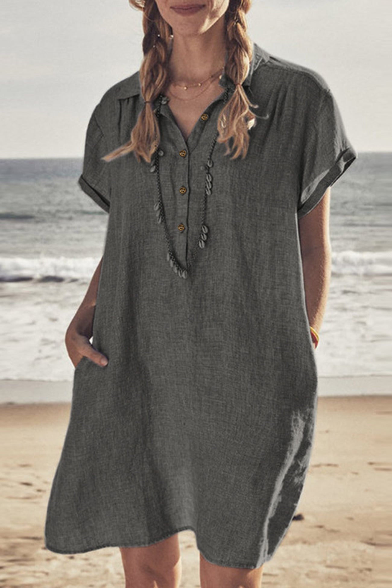 Valenzora | Strandkleid aus Baumwolle-Leinen mit Knopfverschluss