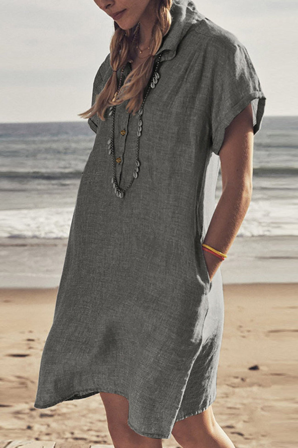 Valenzora | Strandkleid aus Baumwolle-Leinen mit Knopfverschluss