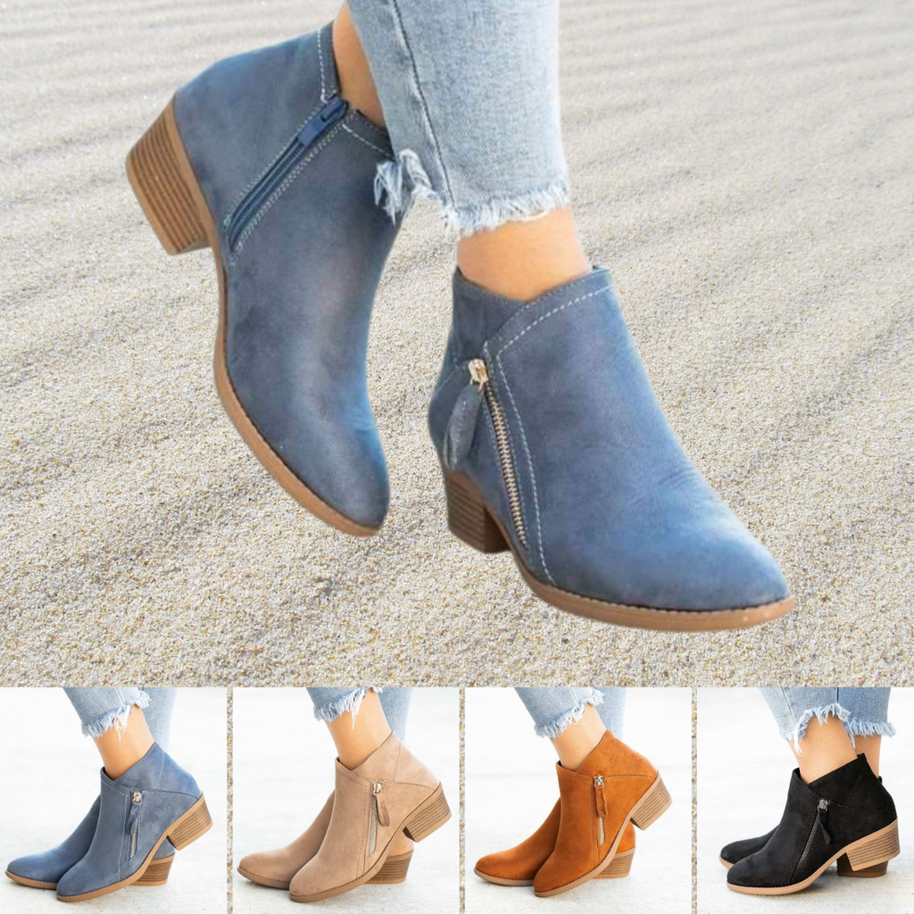 Valenzora – Damen-Stiefeletten mit doppeltem Reißverschluss und klobigem Blockabsatz