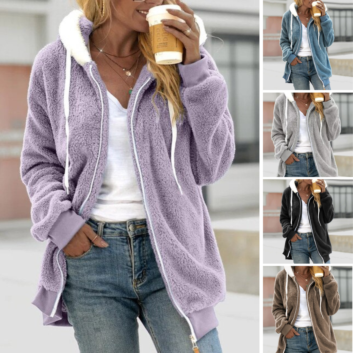 2026 Elegant, loose-fitting fleece coat with hood