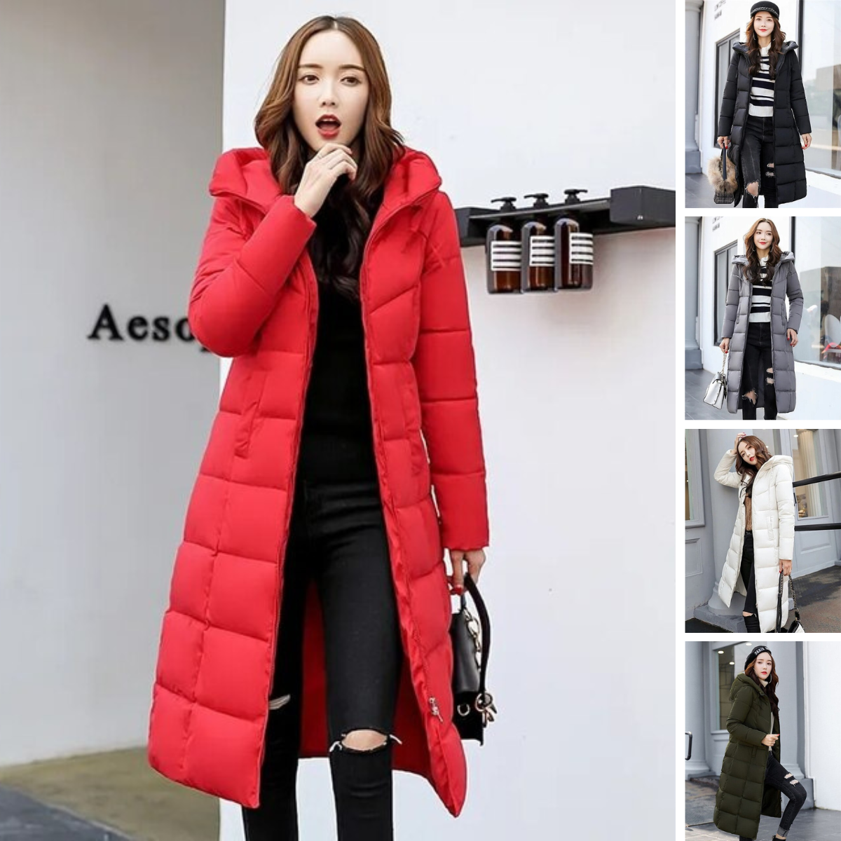 Stylish winter jacket with hood, windproof, snow parka, puffer coat