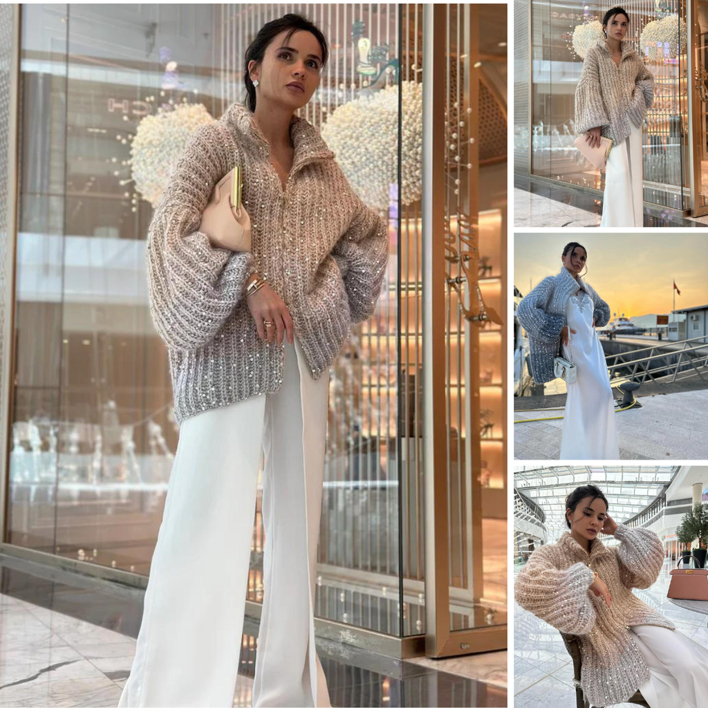 Maeve️ | The elegant, glittering silk cardigan sweater