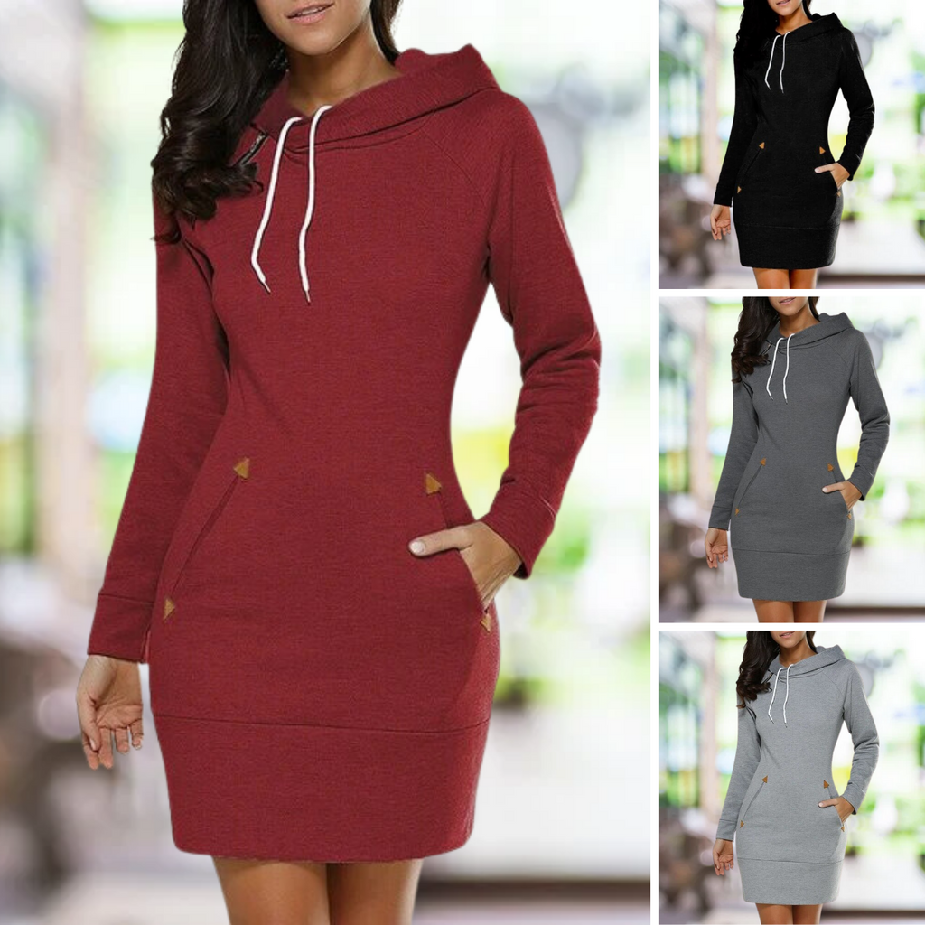 Casual knee-length sweater with long sleeves and pocket