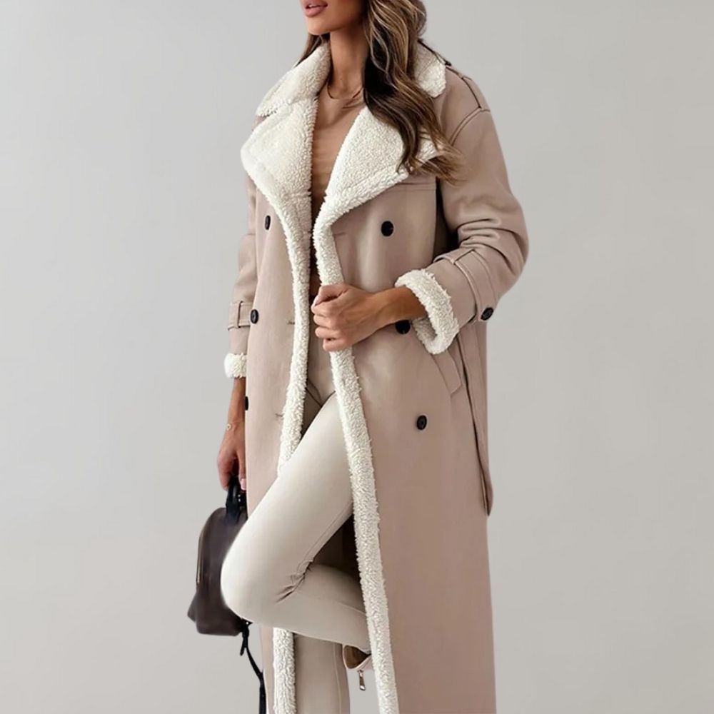 single-breasted winter coat made of soft leather