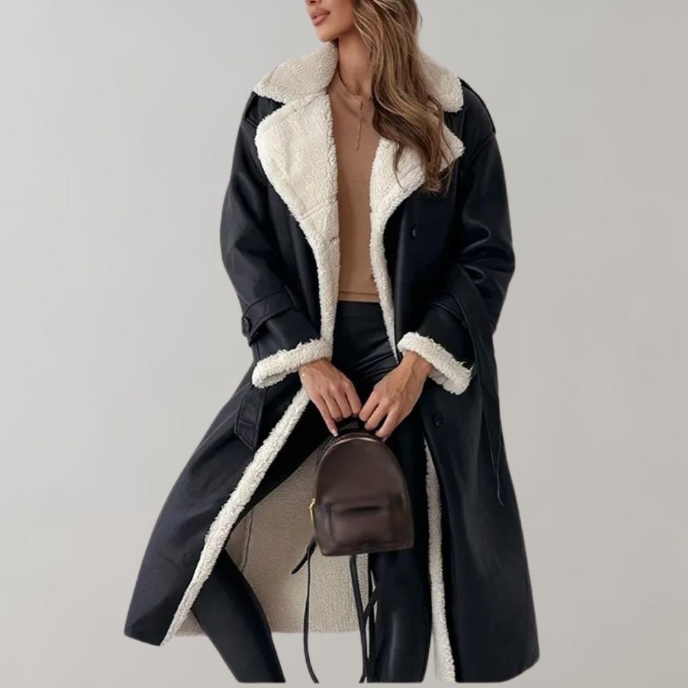 single-breasted winter coat made of soft leather
