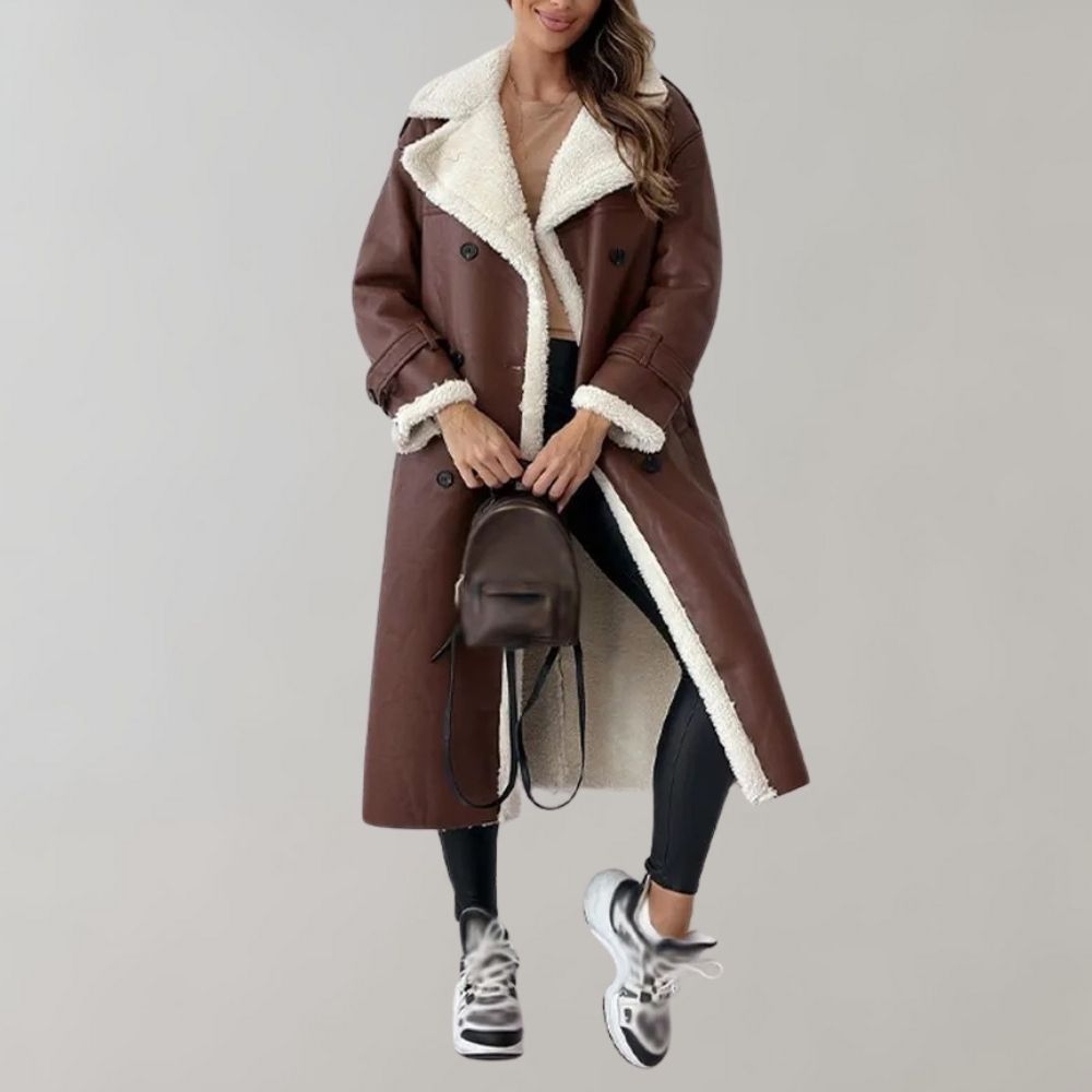 single-breasted winter coat made of soft leather