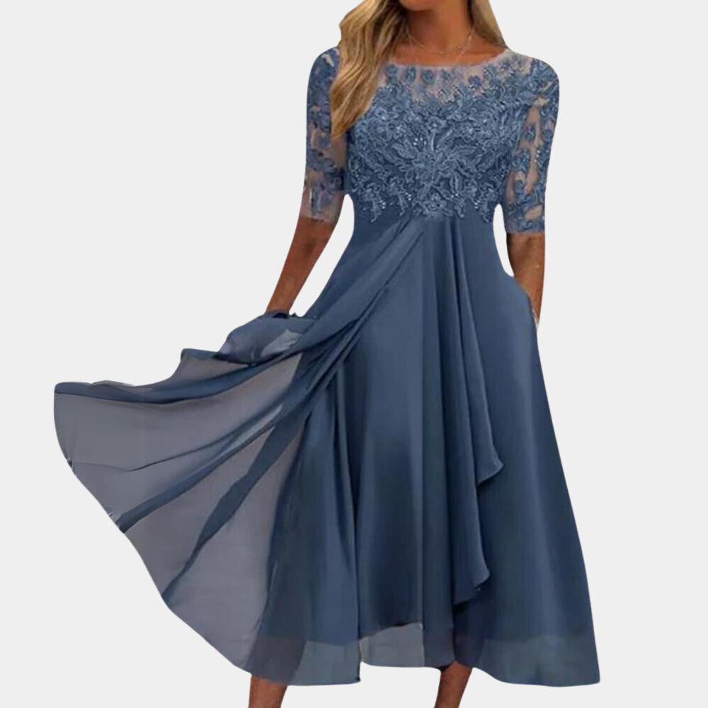 Valenzora | Elegantes Spitzen-Chiffon-Midikleid für Damen