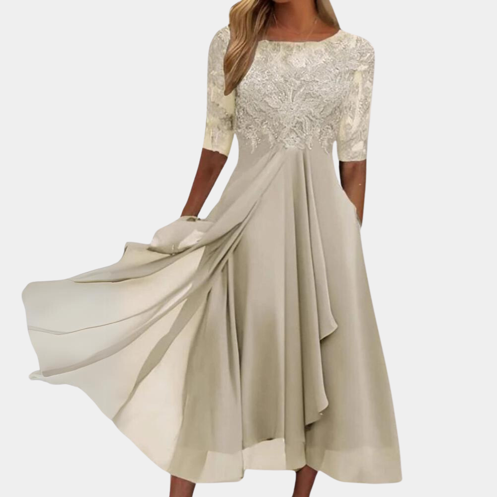 Valenzora | Elegantes Spitzen-Chiffon-Midikleid für Damen