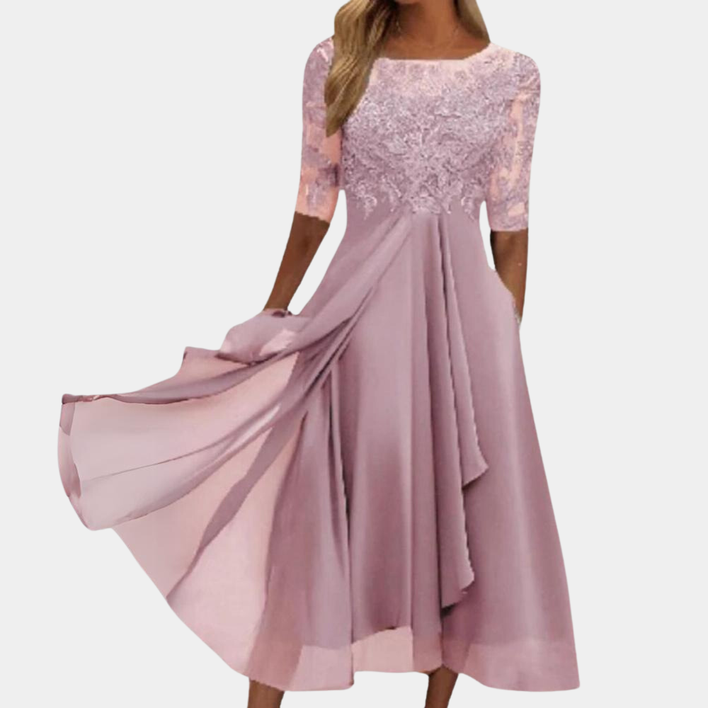 Valenzora | Elegantes Spitzen-Chiffon-Midikleid für Damen
