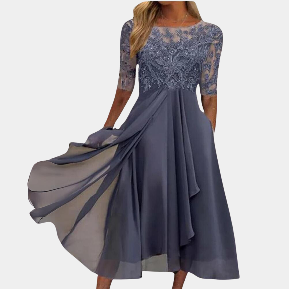Valenzora | Elegantes Spitzen-Chiffon-Midikleid für Damen